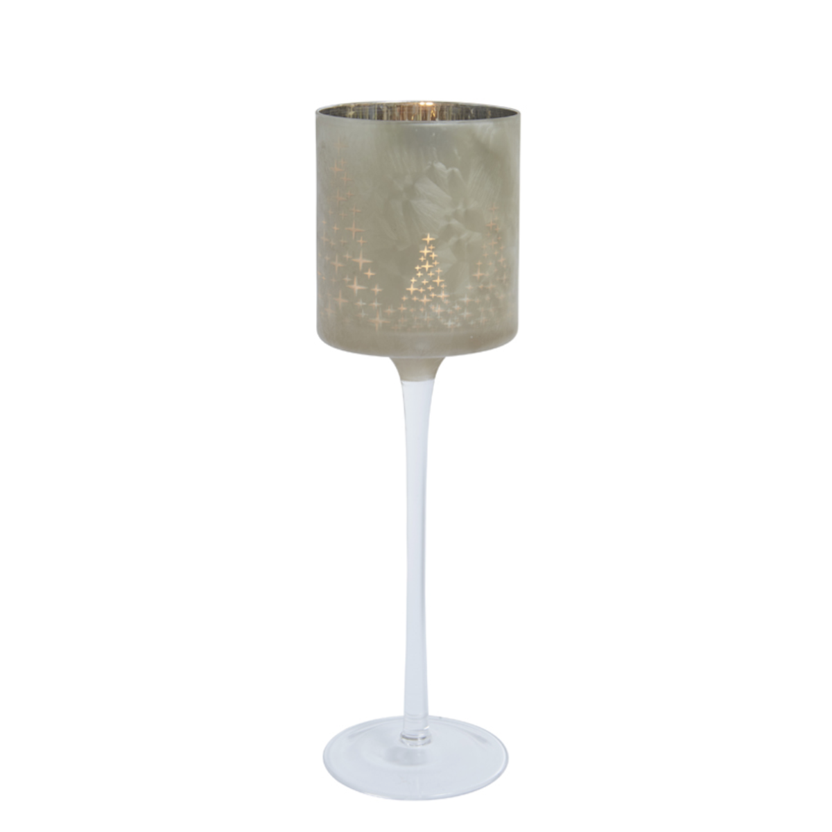 Photophore décoratif à pied en verre dépoli H30 NOËL gris, SIA DECO