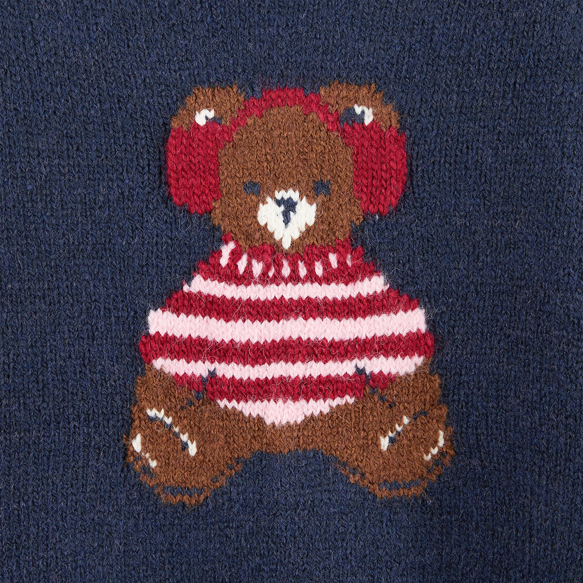 Pull col rond en grosse maille imprimé ours bleu marine, LA REDOUTE COLLECTIONS