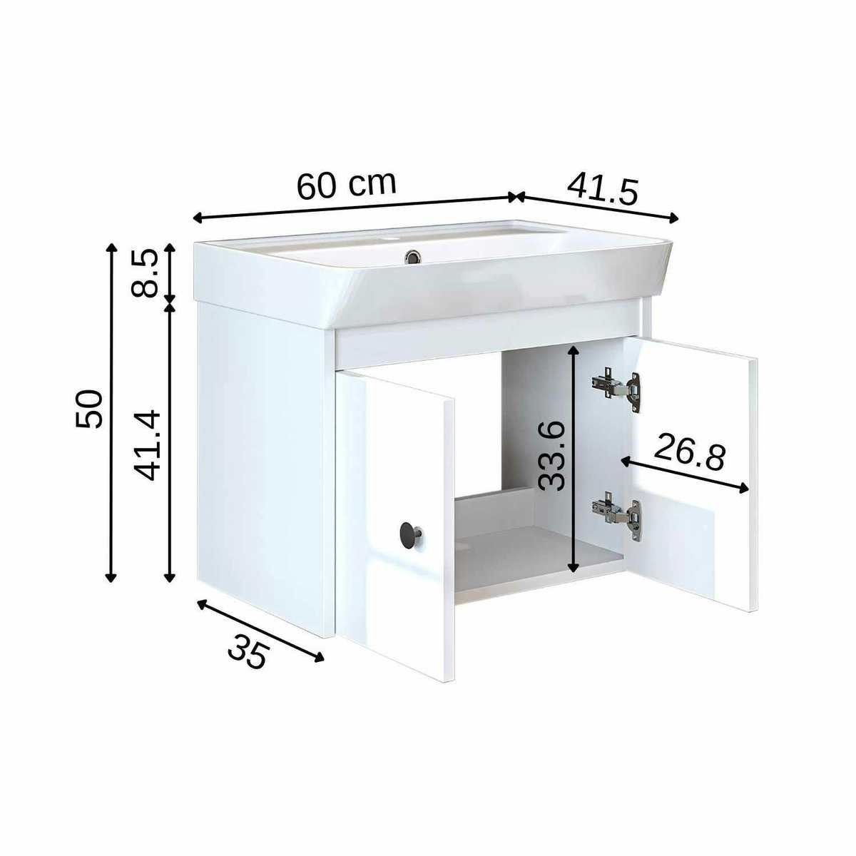 Meuble vasque suspendu 2 portes 60 cm JUSA blanc, PIER IMPORT