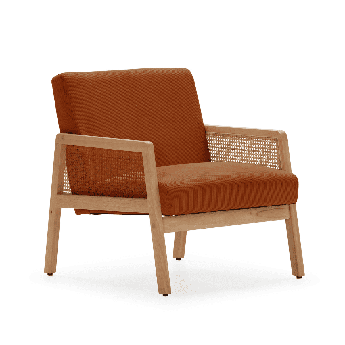 Fauteuil en tissu avec pieds en bois et rotin L68 cm - DEBRA orange, CALICOSY