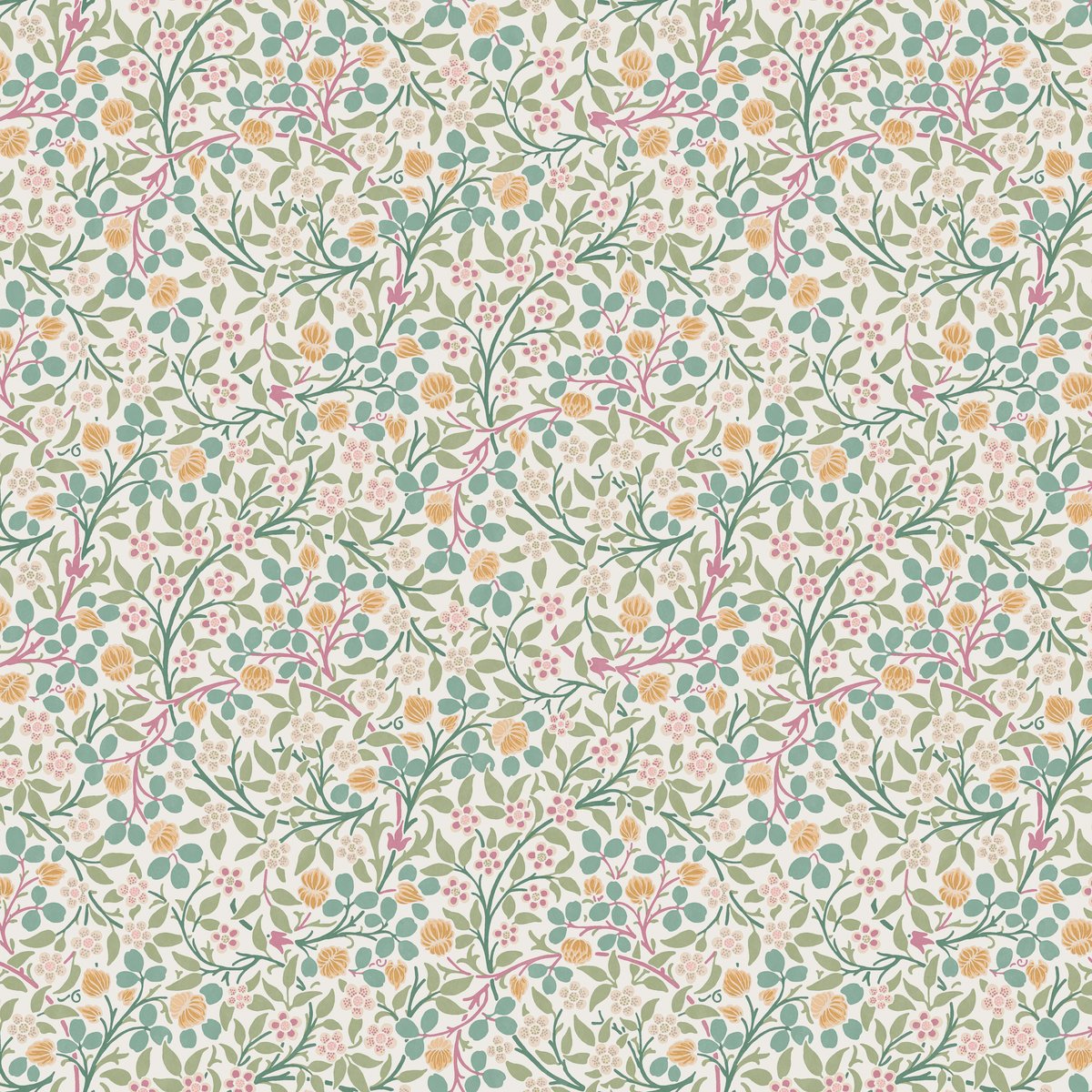 Papier peint fleuri Clover Spring Garden vert, rose, orange, WILLIAM MORRIS AT HOME