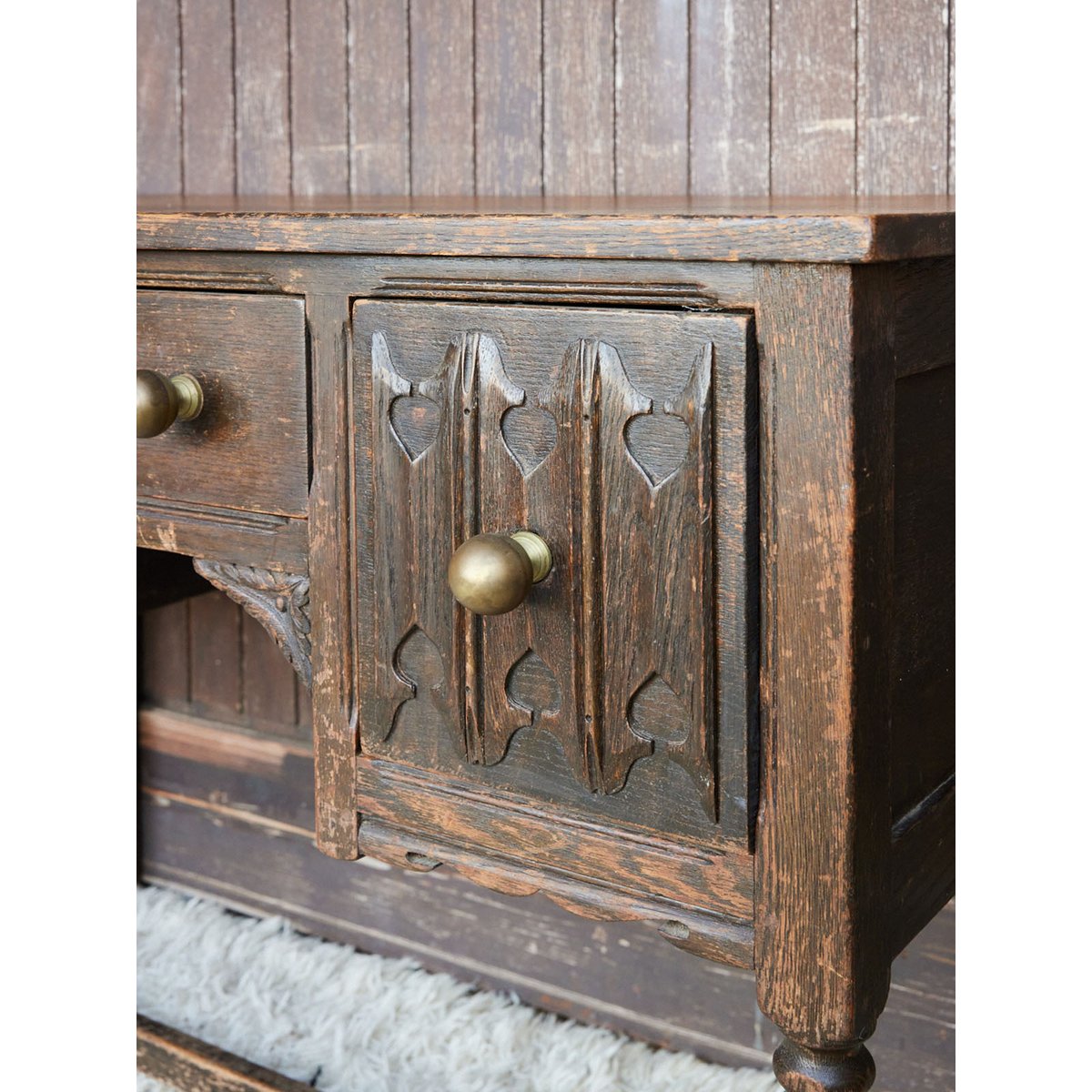 Bureau ancien en bois et boules laiton Edouard N°1119 - Bon état bois foncé, DEBONGOUT