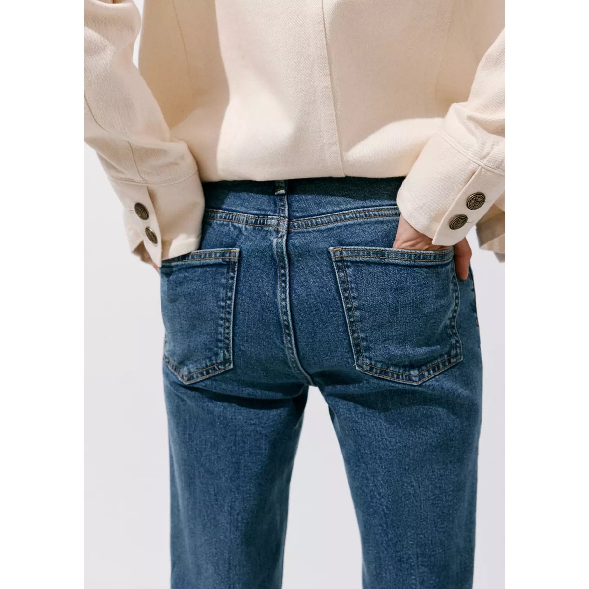 Jean flare taille haute bleu moyen, MANGO