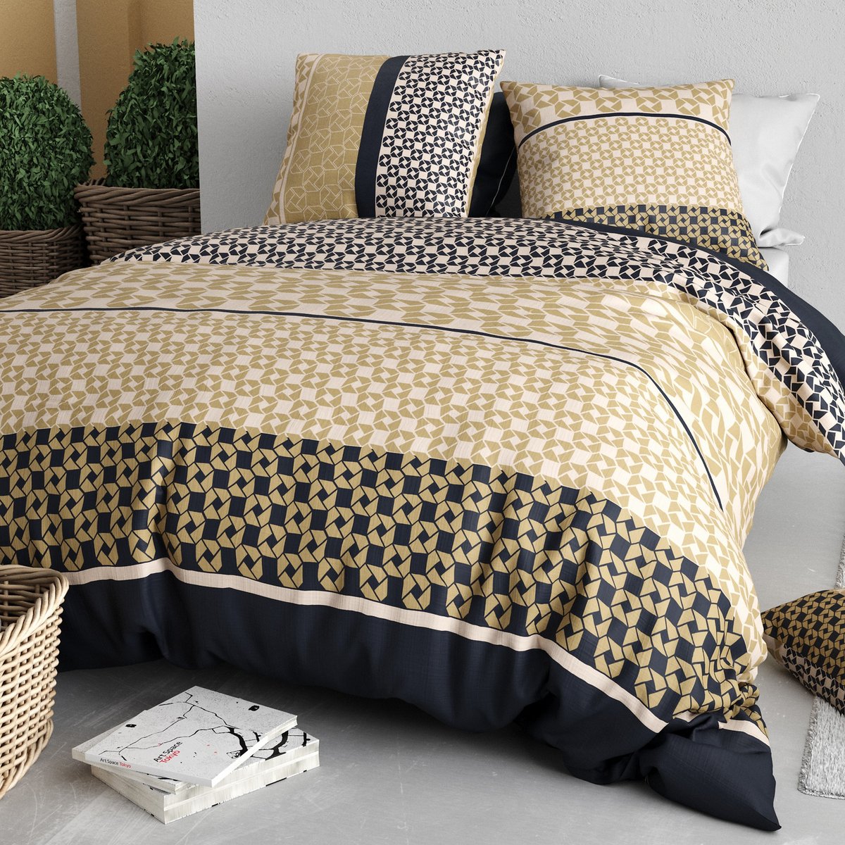 Parure de lit - Housse de couette + taie 100% Coton 57 fils multicolore, EDEN