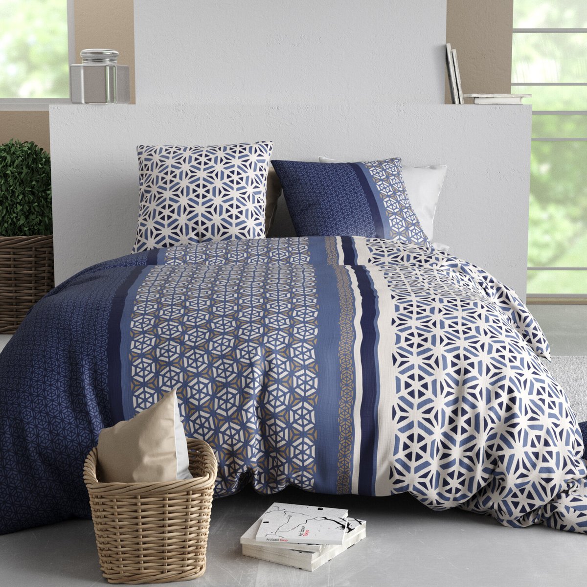Parure housse de couette en coton imprimée, Mil multicolore, ATELIER DU COTON