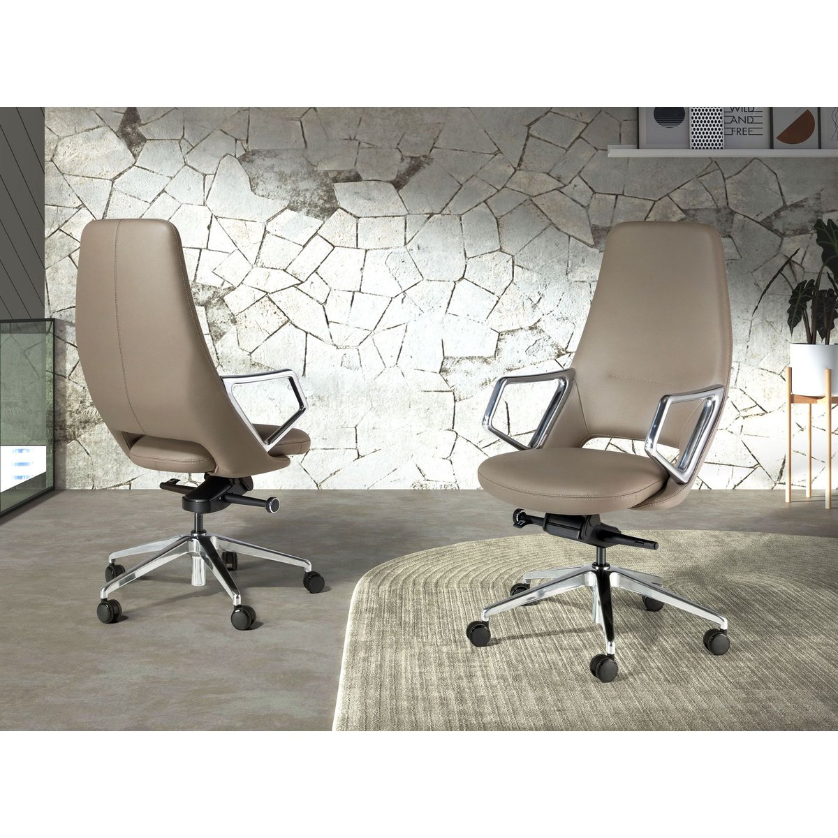Fauteuil de bureau pivotant en similicuir acier noir, ANGEL CERDA