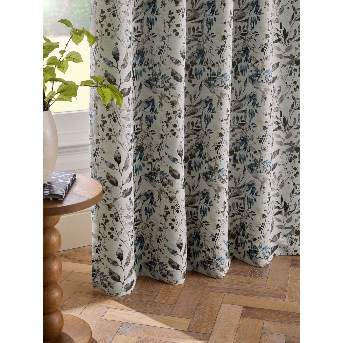 Rideaux en jacquard à œillets honesty leaf bleu/marron, NEXT