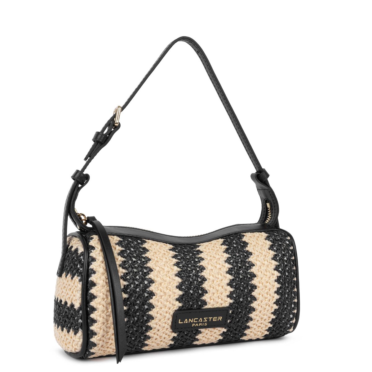 Petit sac rectangle MINI OSIER noir rayures, LANCASTER