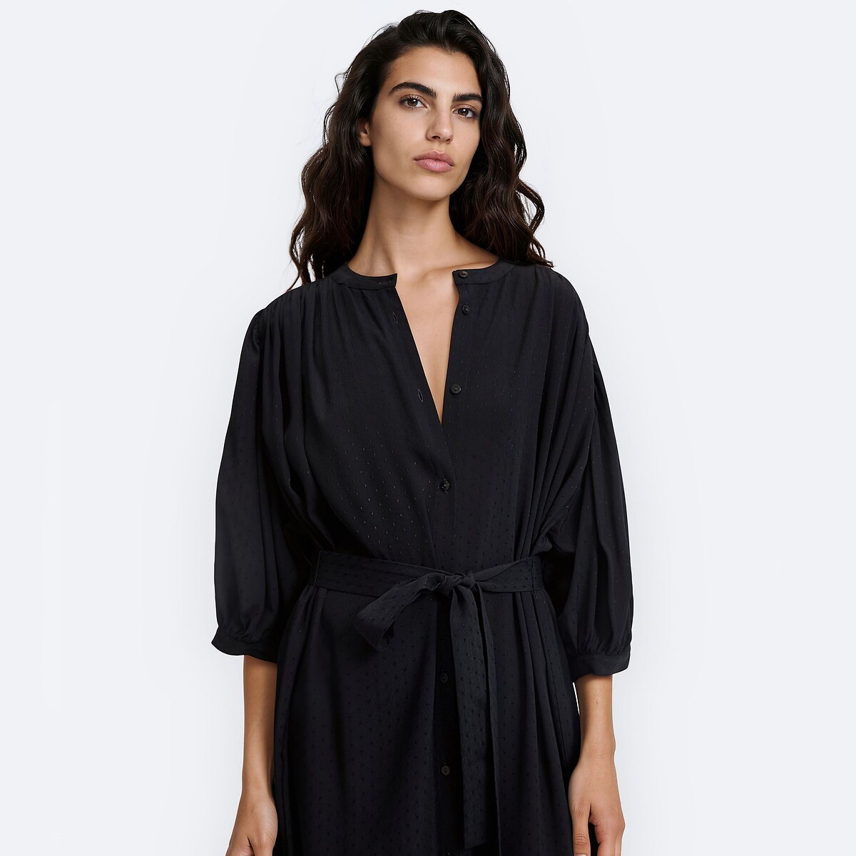 Robe midi, à manches bouffantes, en viscose noir, LA REDOUTE COLLECTIONS