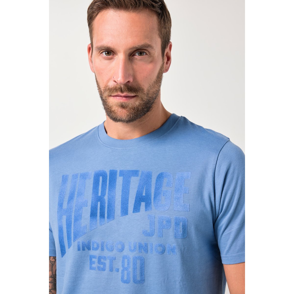 T-shirt à manches courtes, imprimé poitrine bleu jean, JP1880
