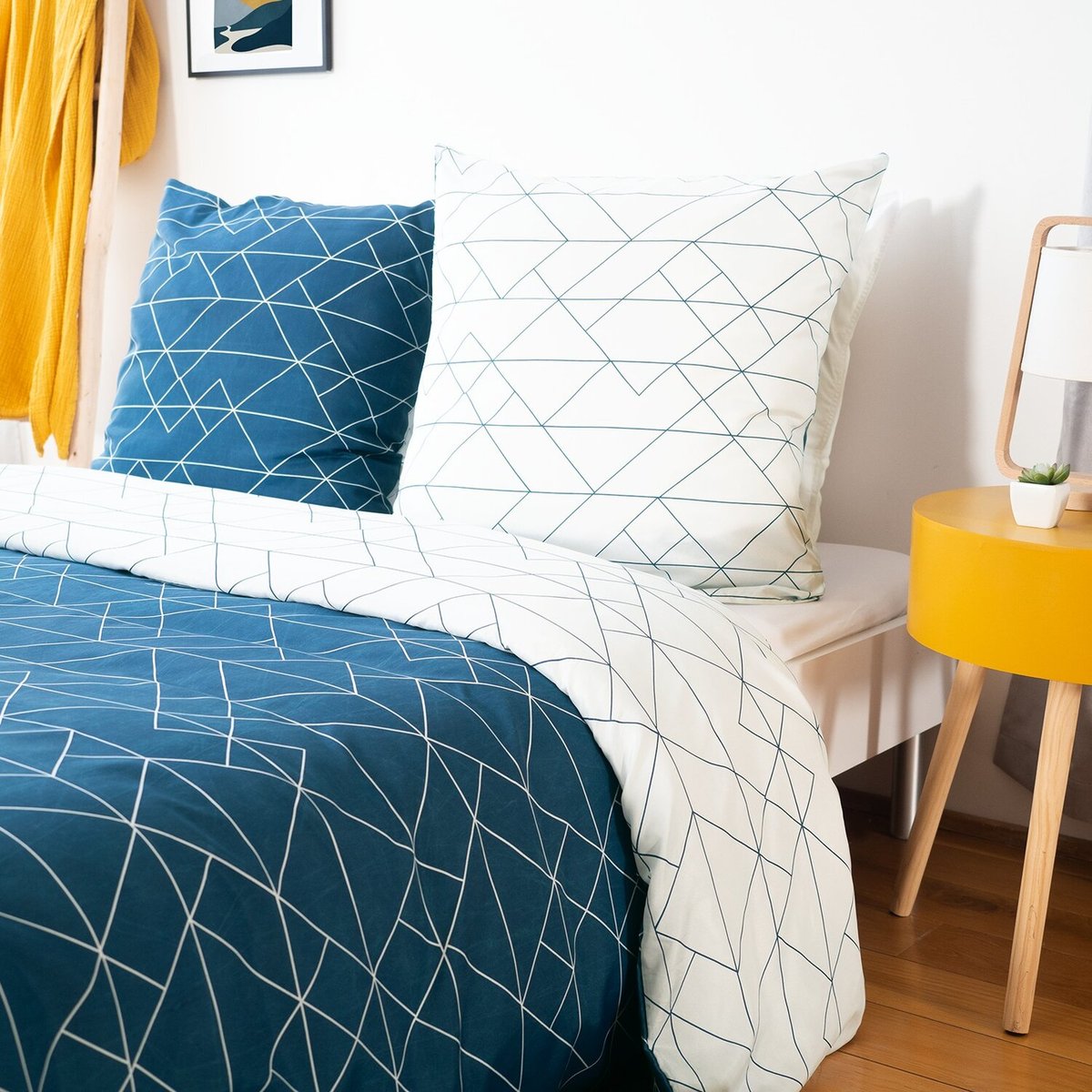 Parure housse de couette 100% microfibre 72gsm list bleu, C DESIGN HOME TEXTILE
