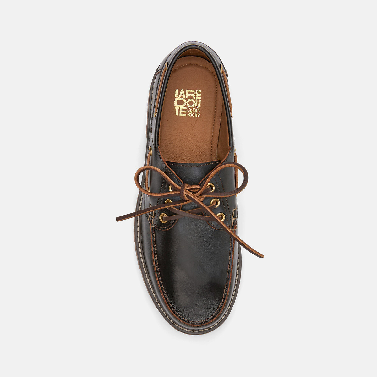 Mocassins bateau semelle crantée en cuir marron, LA REDOUTE COLLECTIONS
