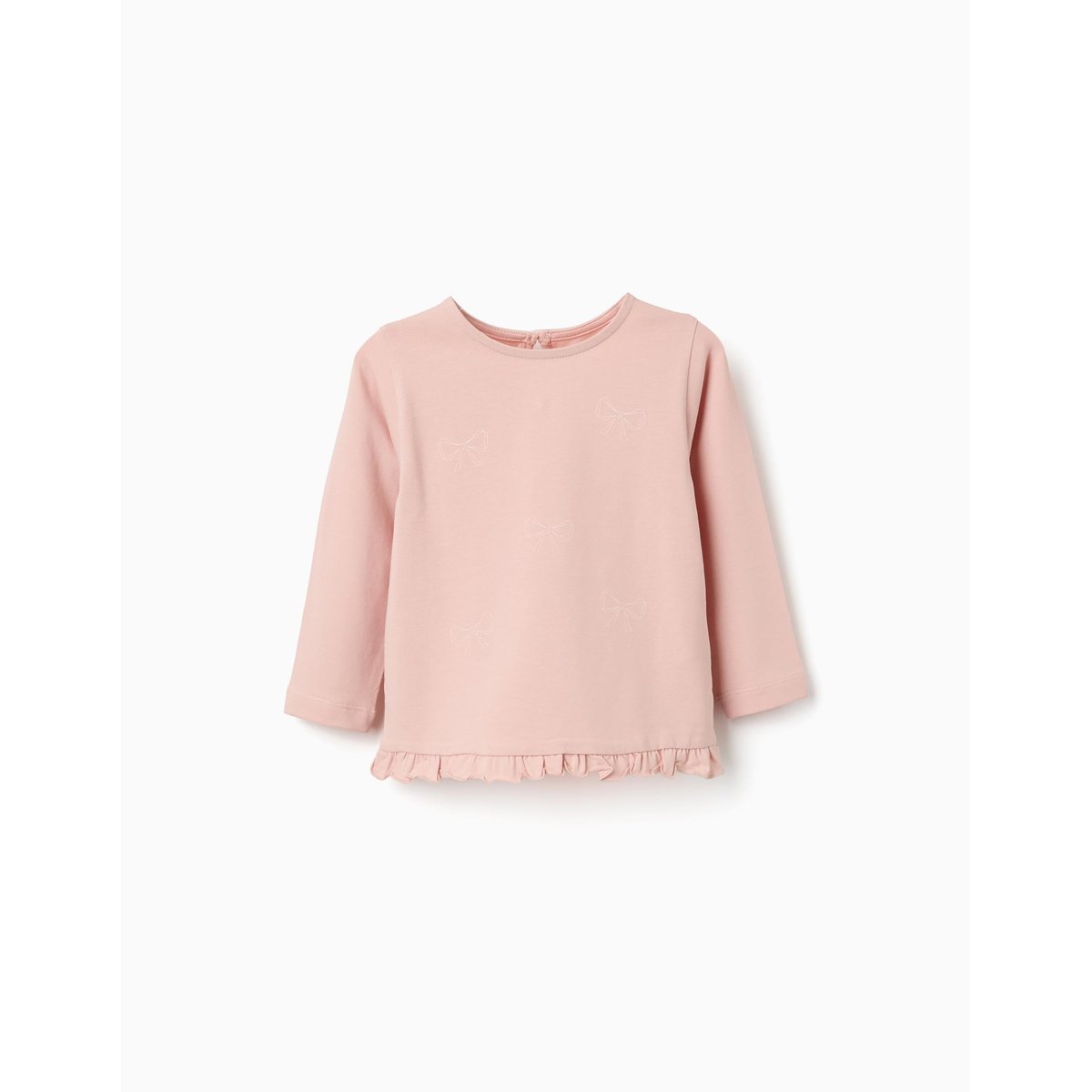 T-shirt en coton à manches longues avec ourlet volanté rose clair, ZIPPY