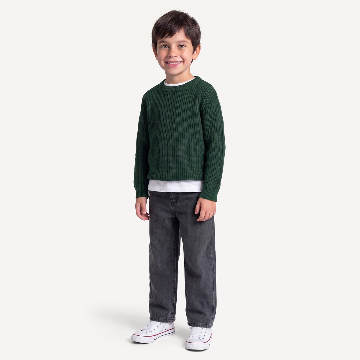 Jersey con cuello redondo de punto de canalé verde, LA REDOUTE COLLECTIONS