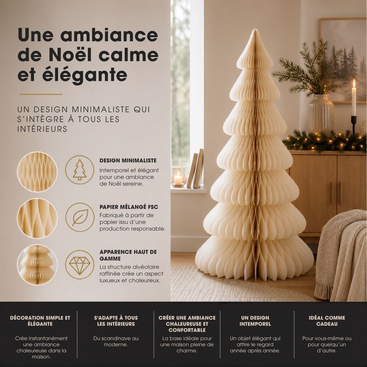 Sapin de Noël décoratif blanc, MICA DECORATIONS