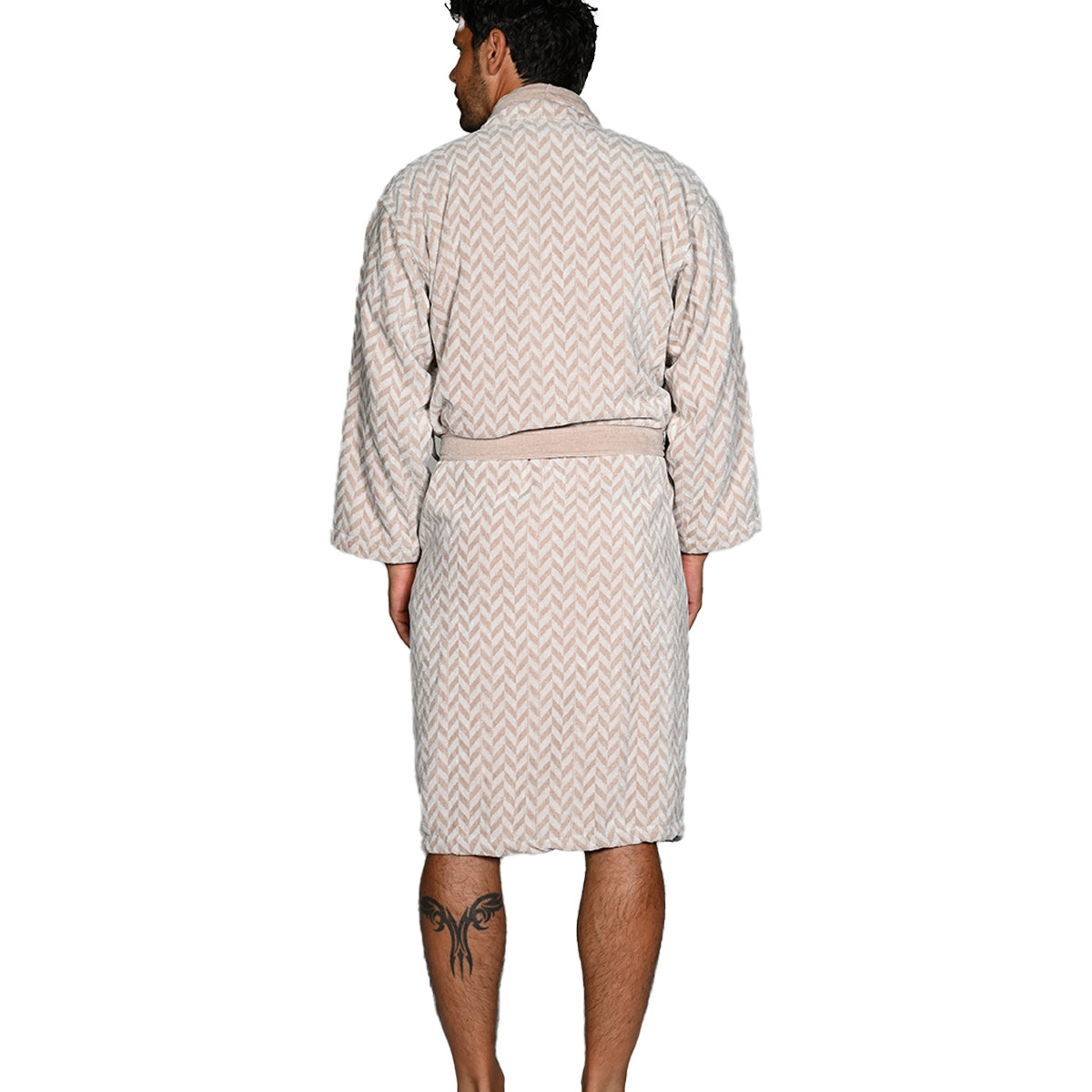 Peignoir col châle velours CHEVRON sable, SENSEI MAISON