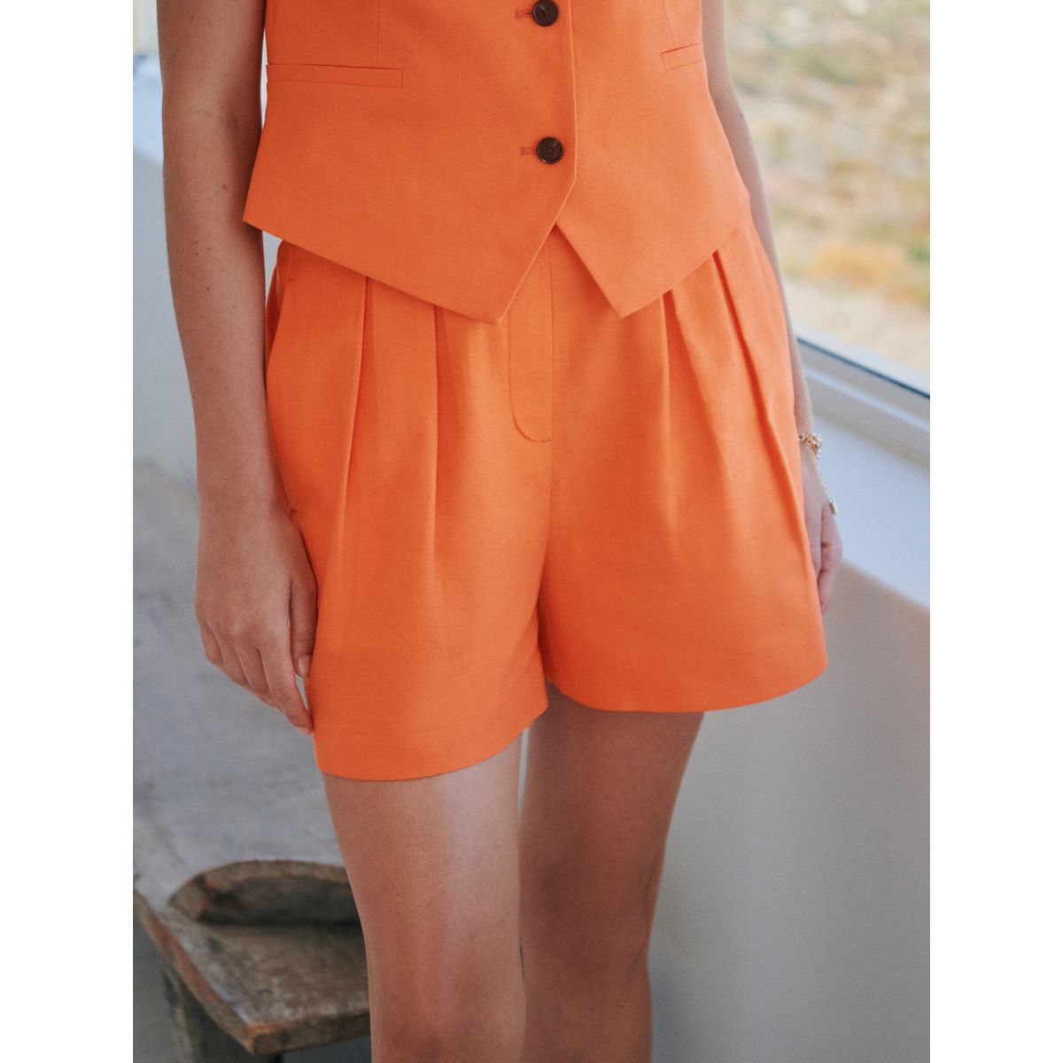 Short épais en lin orange, NEXT