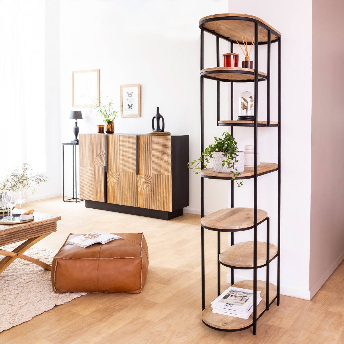 Etagère en bois de manguier et métal  OWEN bois clair, MADE IN MEUBLES 