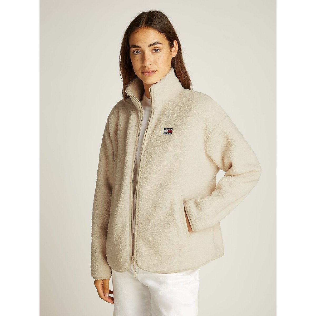Casual Zip-Up Jacket beige, TOMMY JEANS
