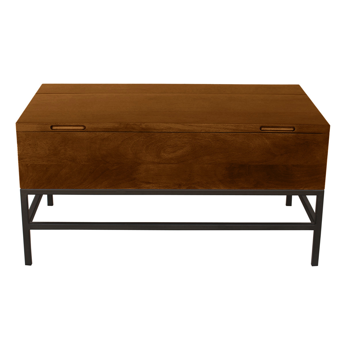 Table basse relevable industrielle bois manguier massif teinté et métal noir L90 cm YPSTER marron, MILIBOO