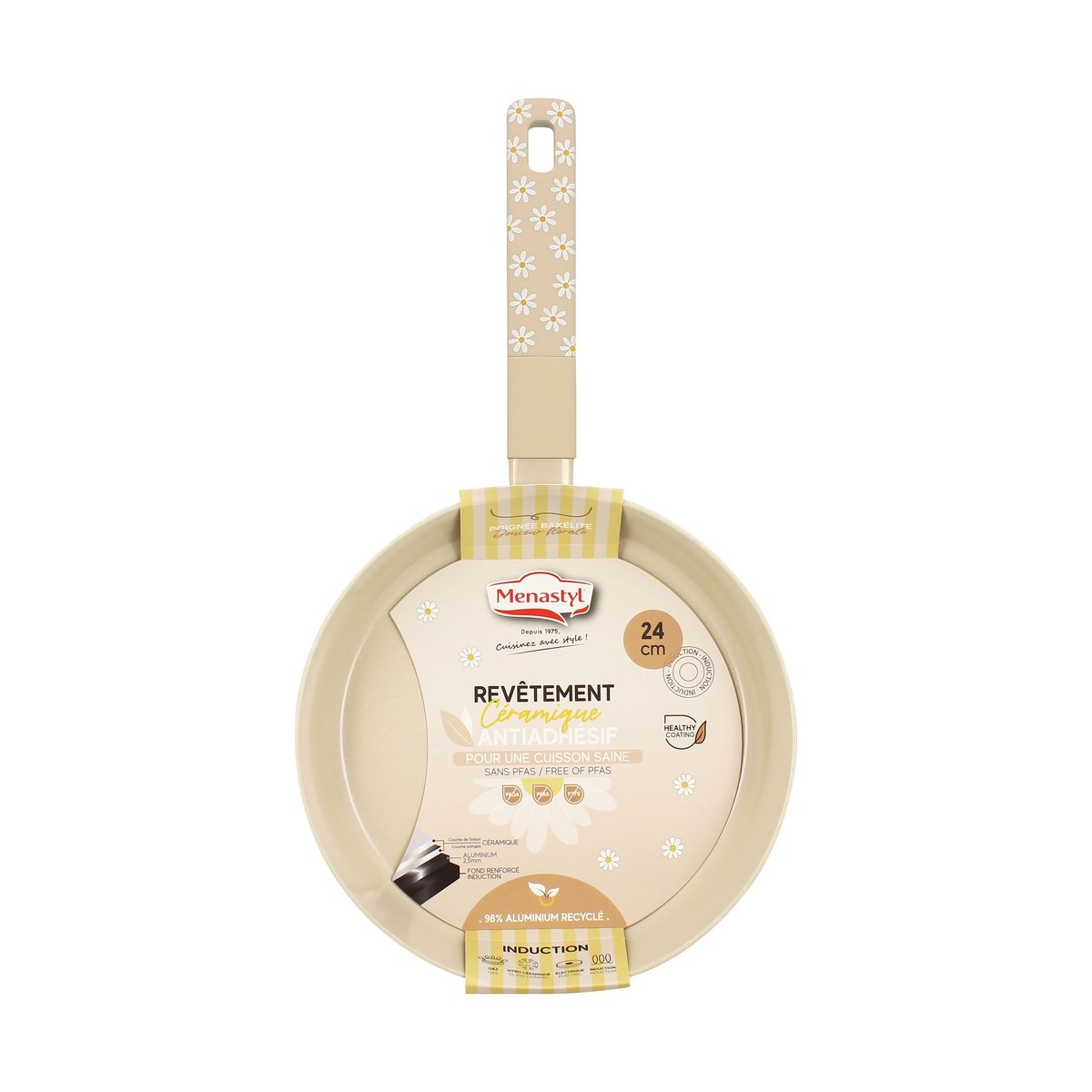Poêle 24cm en aluminium, MARGUERITE beige, MENASTYL
