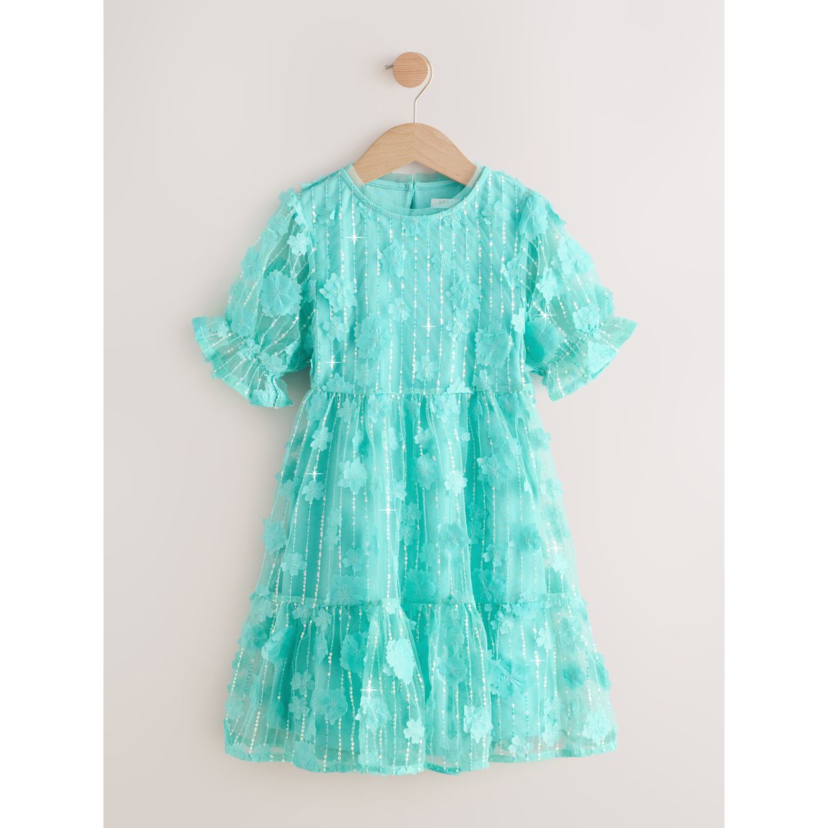 Robe de soirée en mesh florale à sequins bleu sarcelle, NEXT