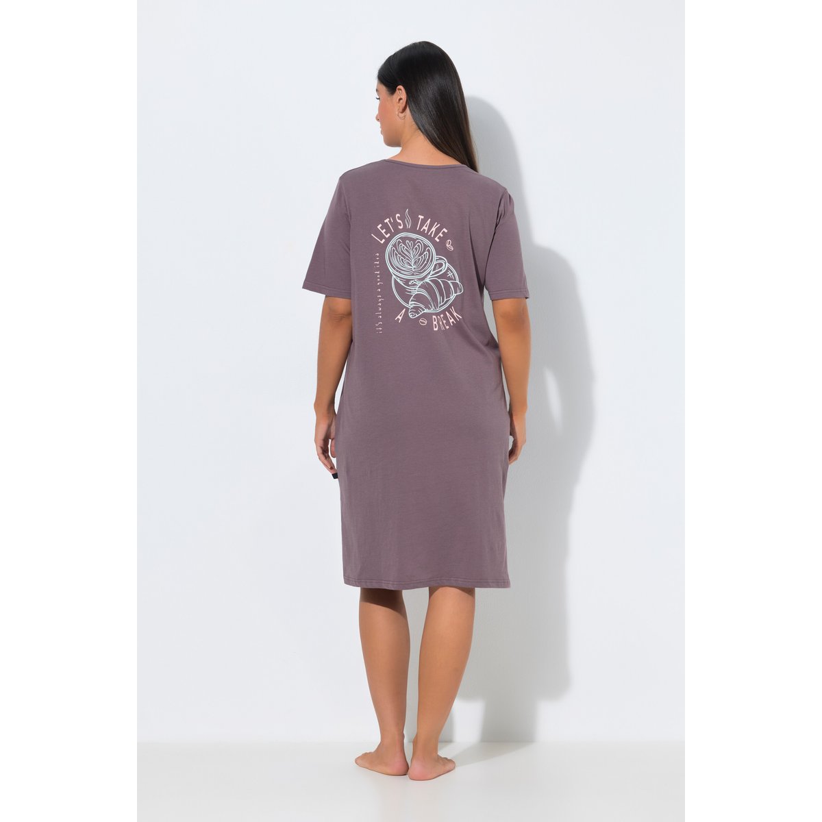 T-shirt long, Coffee Time, Col en V terre, ULLA POPKEN