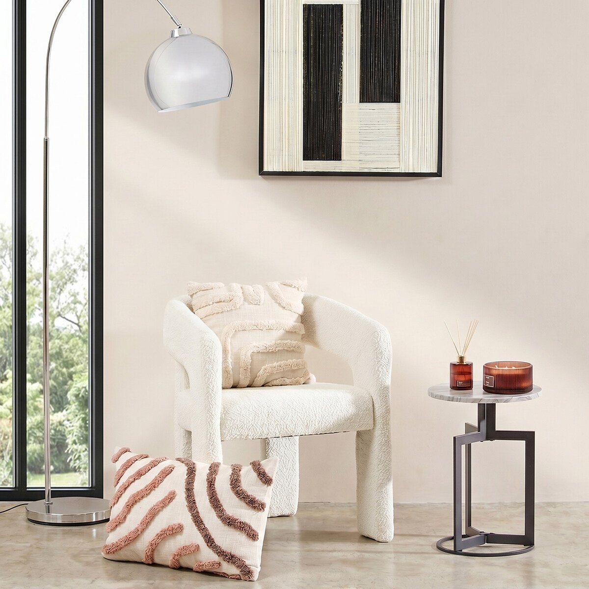 Coussin carré en coton HAWKI blanc, ATMOSPHERA
