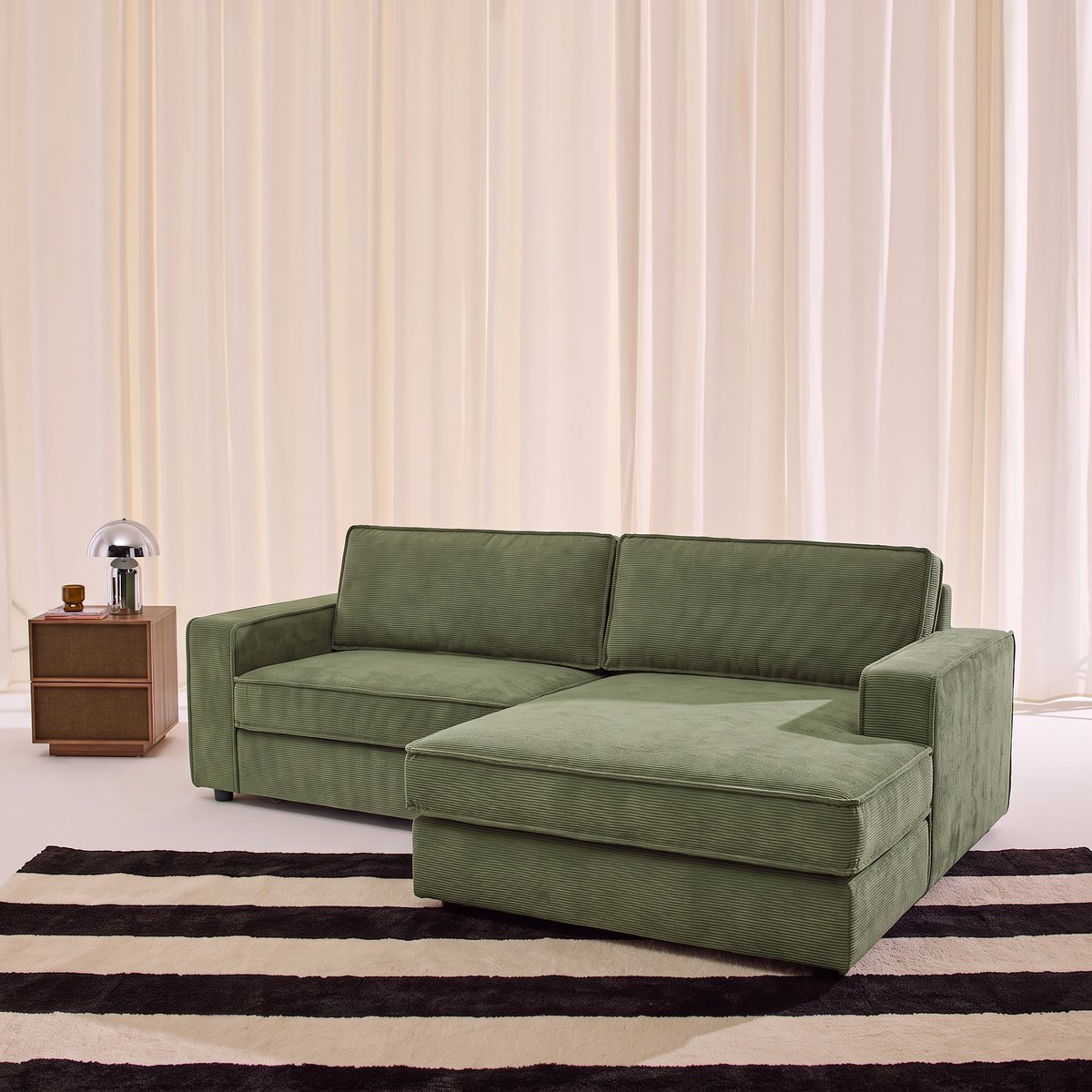 Canapé d'angle droit velours côtelé 3 places CHILL crème, SWEEEK