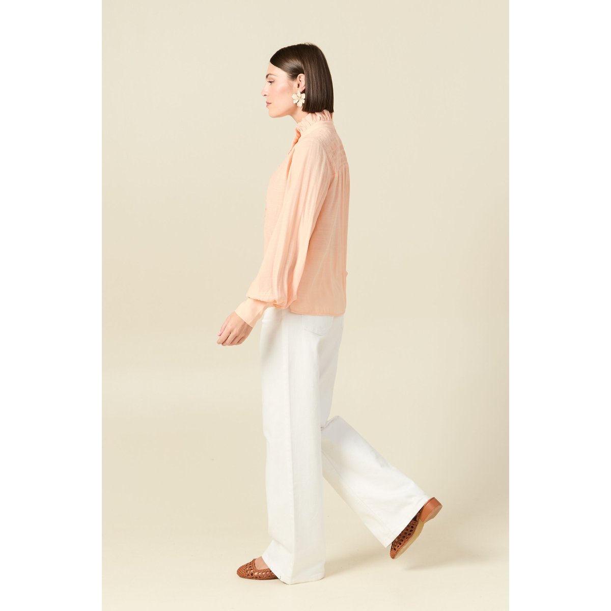 Chemise manches longues col montant rose champagne, BONOBO
