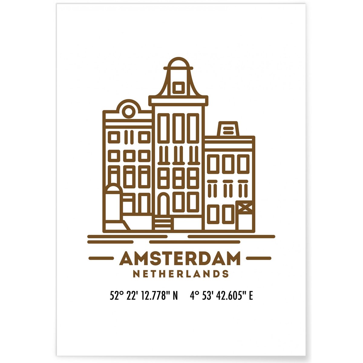 Poster Coordonnées Amsterdam blanc, L'AFFICHERIE