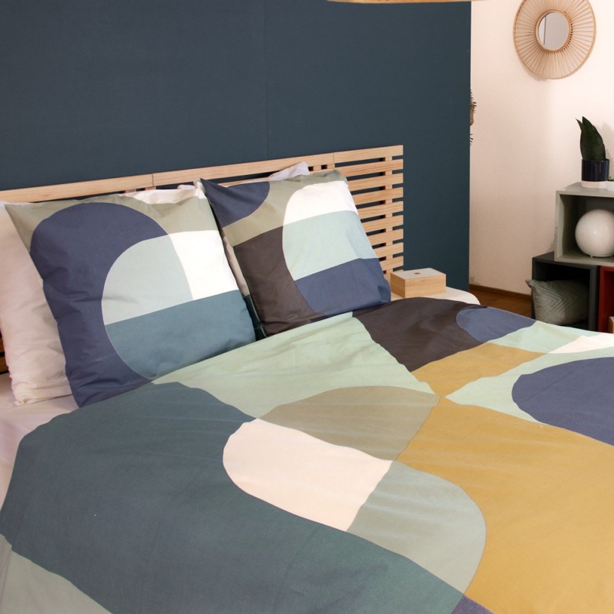 Housse de couette 240x220 JOELE + 2 taies 100% coton 57 fils/2 bleu, DECORATIE