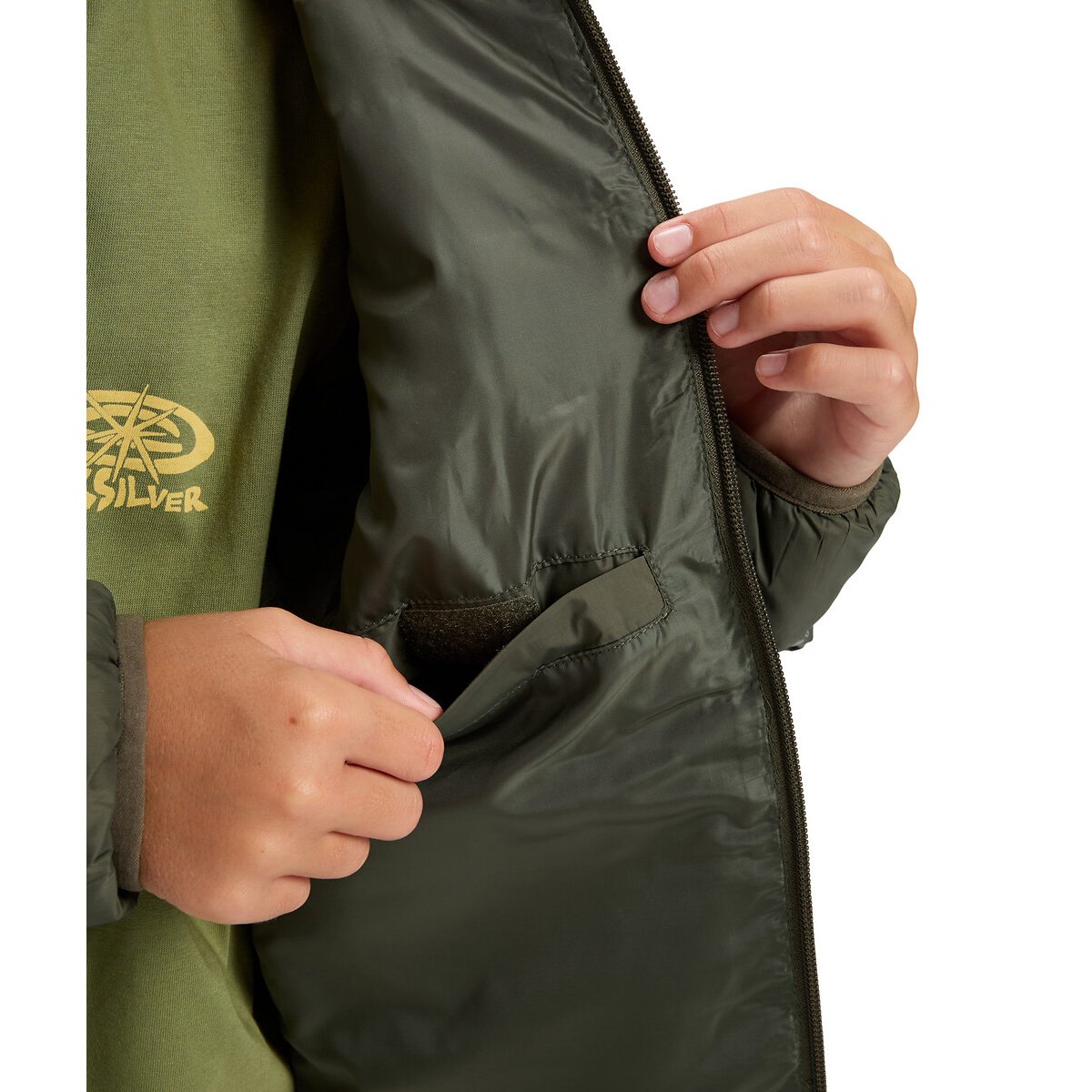 Doudoune à capuche kaki, QUIKSILVER