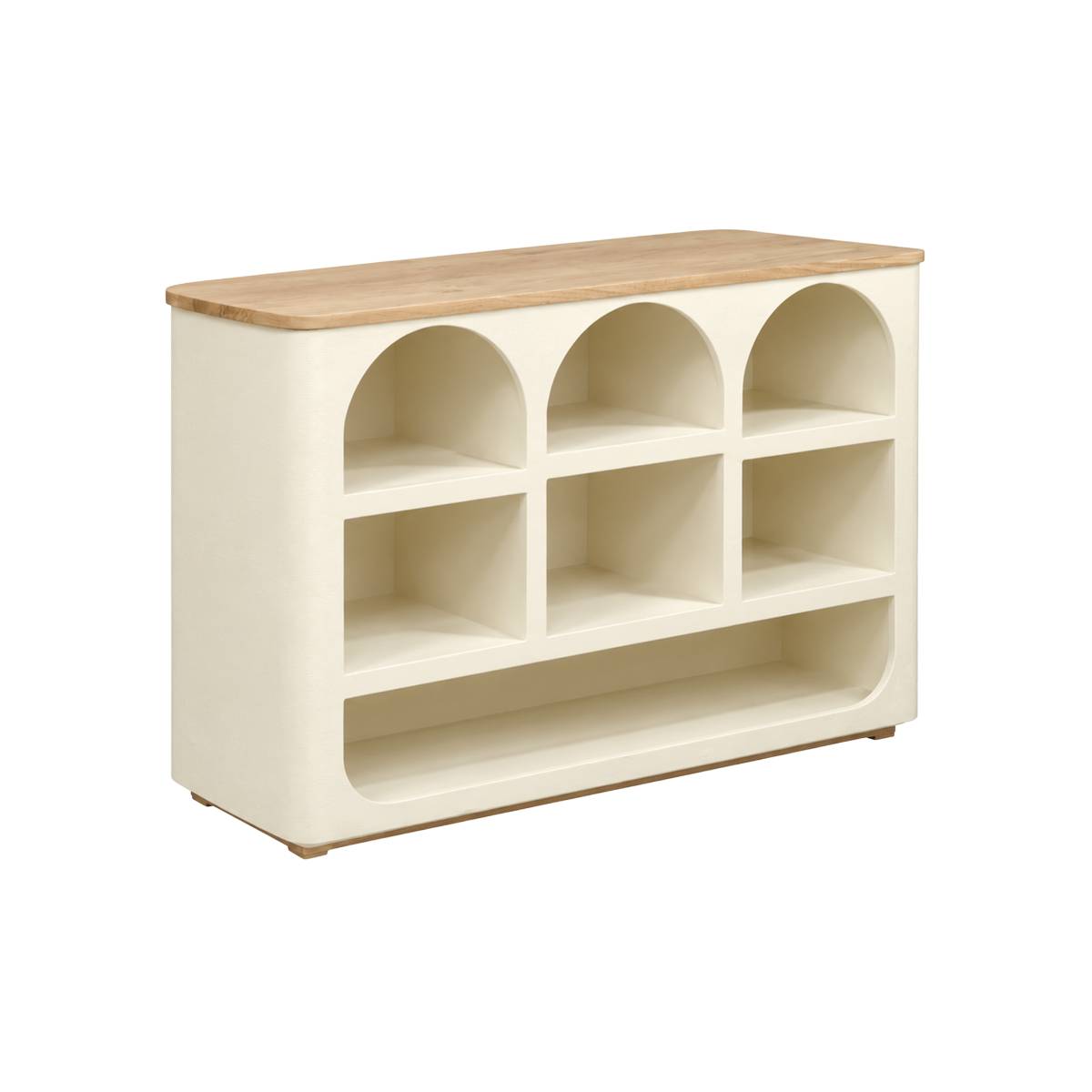 Meuble bar en bois d'acacia et bois effet béton DALVA blanc, MADE IN MEUBLES