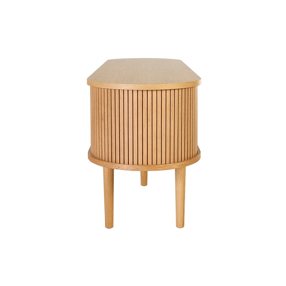 Meuble TV vintage bois clair chêne avec rangements 2 portes coulissantes L138 cm EPIC couleur unique, MILIBOO