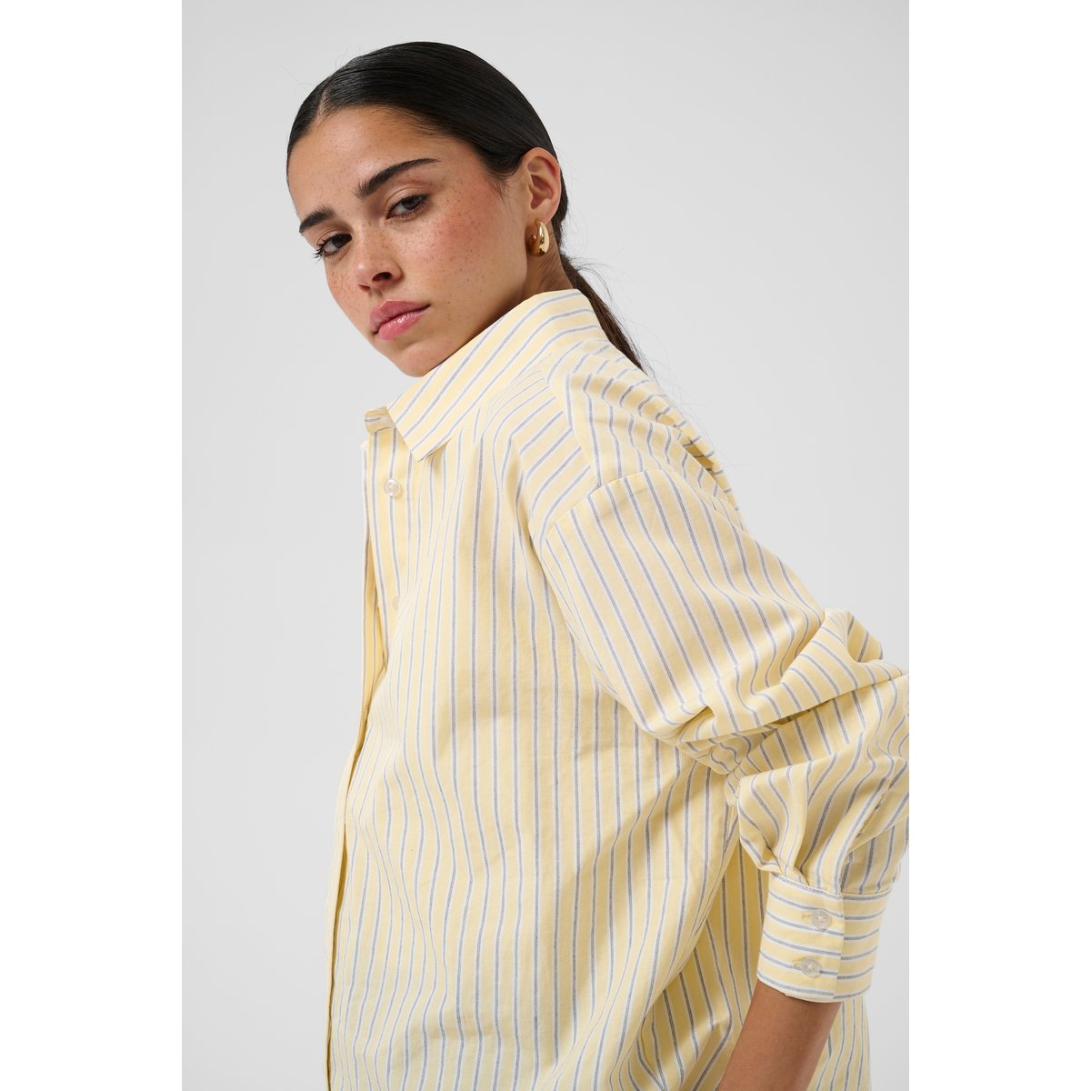 Chemise à manches longues jaune sunlight chalk black stripe, KAFFE