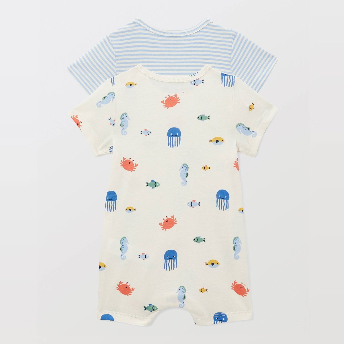 Lot de 2 combinaisons courtes imprimées en coton BIO GOTS angelot, BOUT'CHOU