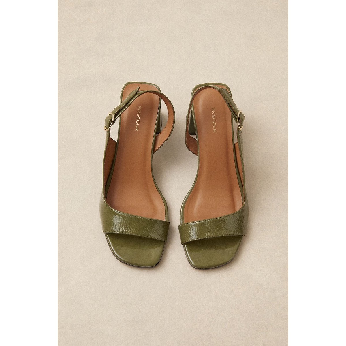 Sandales en cuir verni n°674 kaki, RIVECOUR