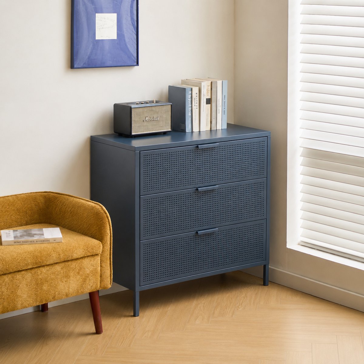 Commode 3 tiroirs, métal, JOEN bleu, NORDLYS