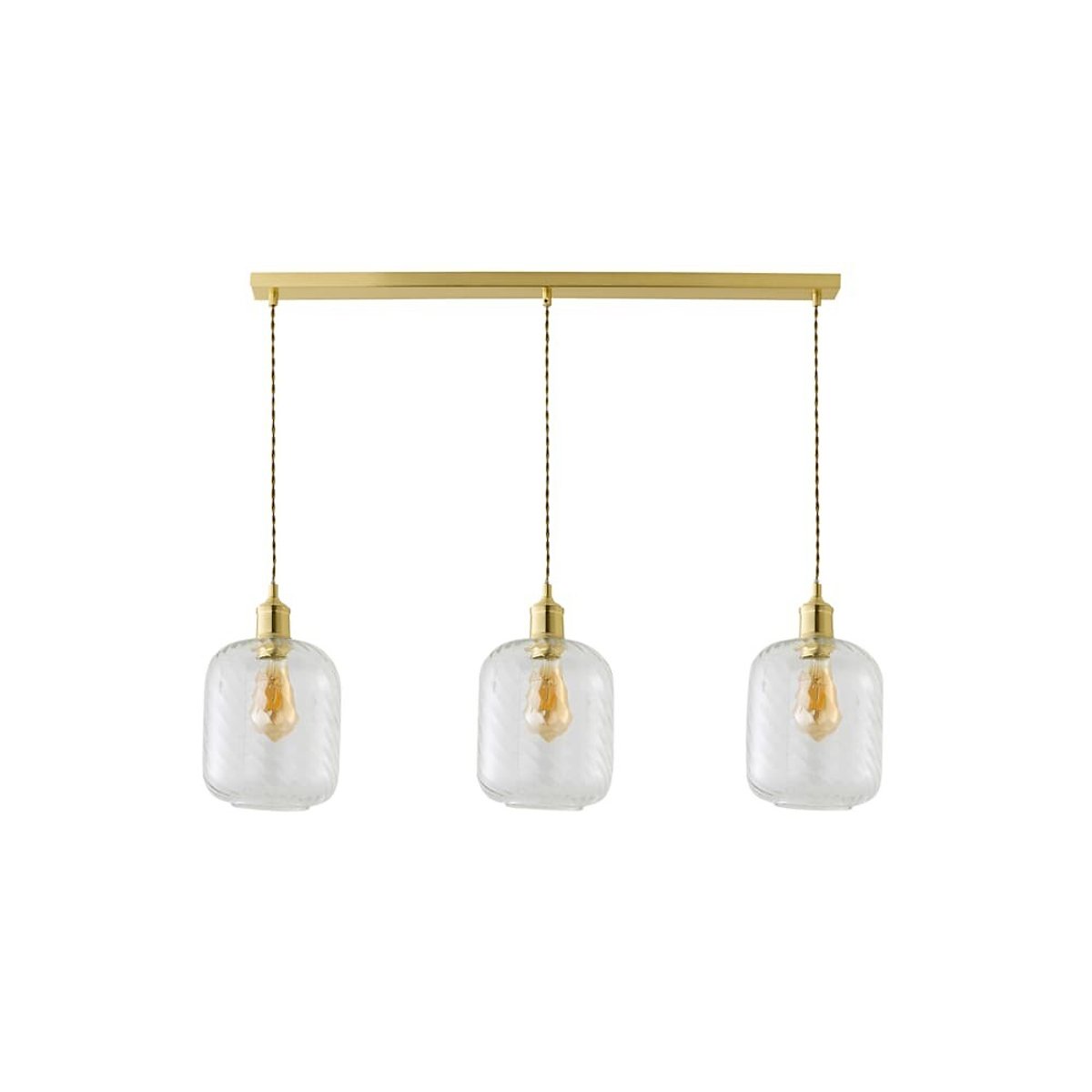 Emerson 3-Light Swirl Glass Diner Pendant Light with Filament Bulbs brushed gold, ÉDITÉ