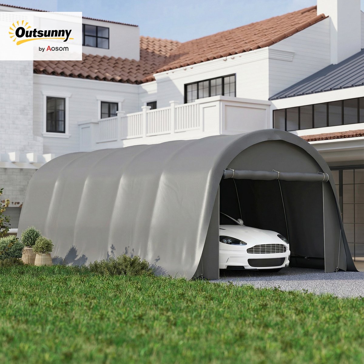 Abri pour voiture Acier galvanisé Gris Foncé gris foncé, OUTSUNNY