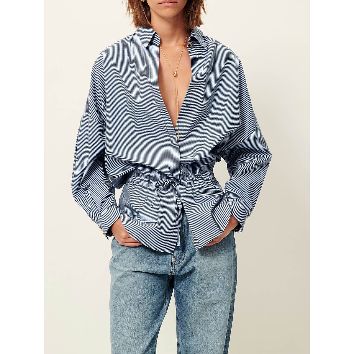 Los gestreept shirt met koord in de taille, SANTALIN gestreept blauw, SESSUN