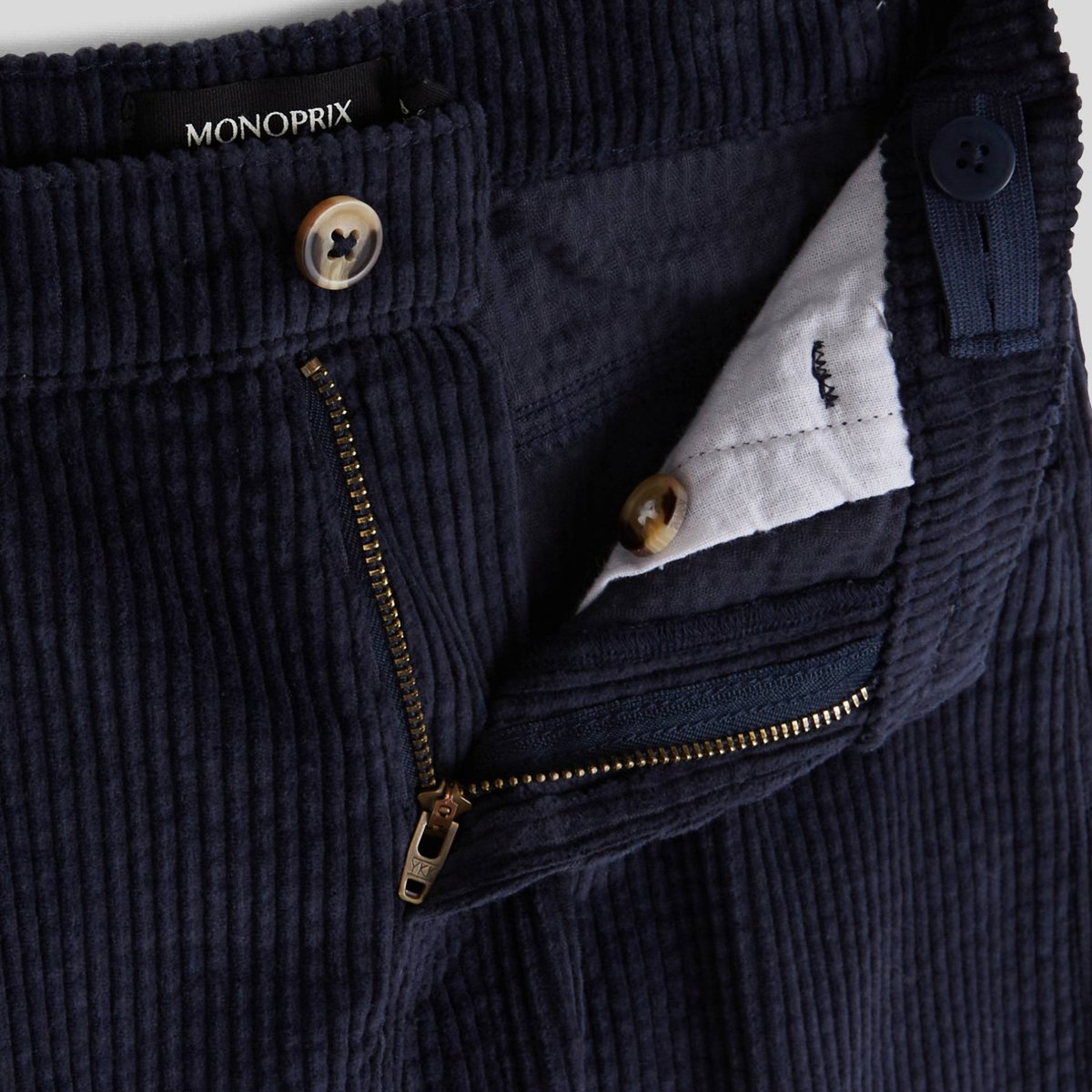 Pantalon uni en velours côtelé marine, MONOPRIX