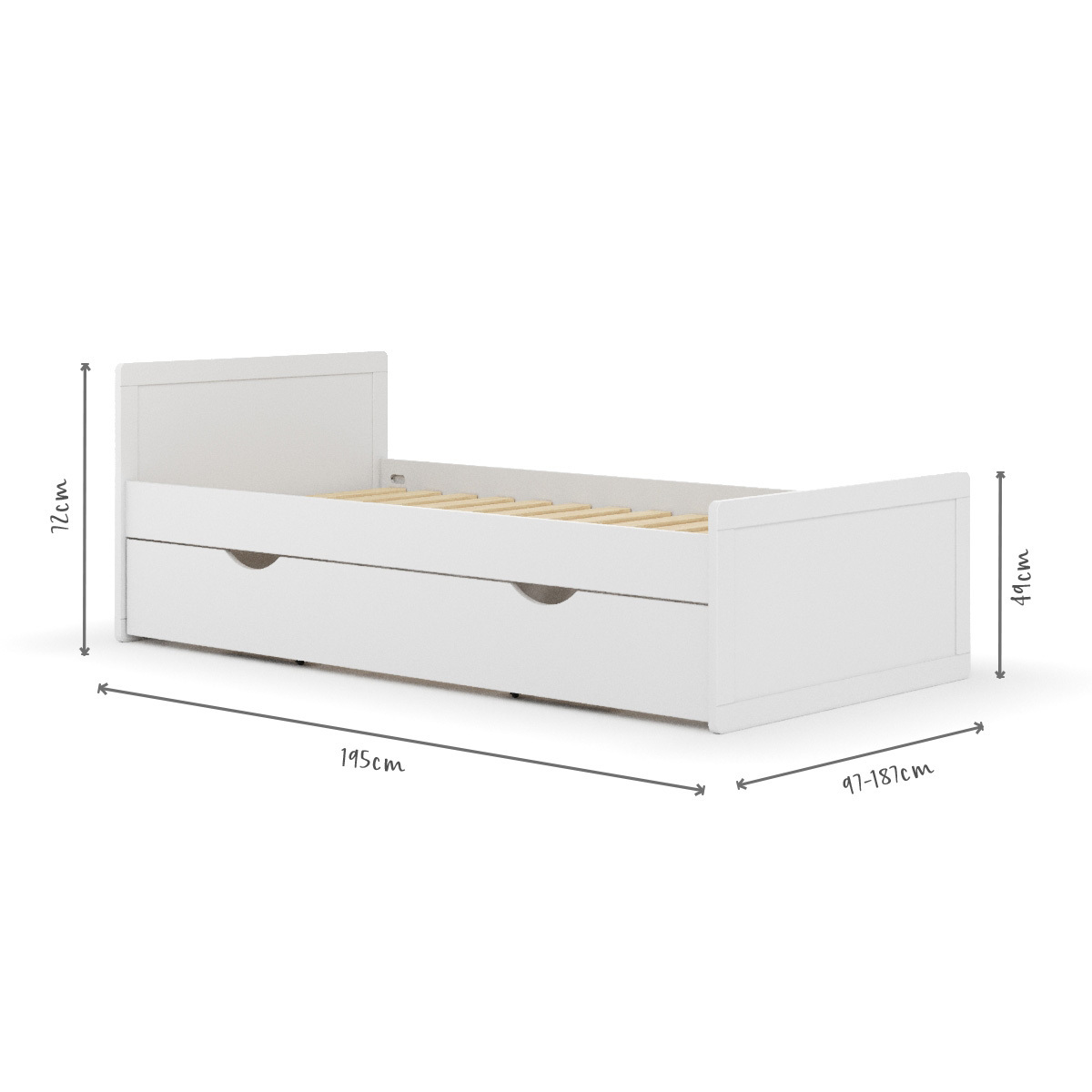 Pack lit enfant gigogne avec matelas Bois massif PETER blanc, AKITEN RETAIL