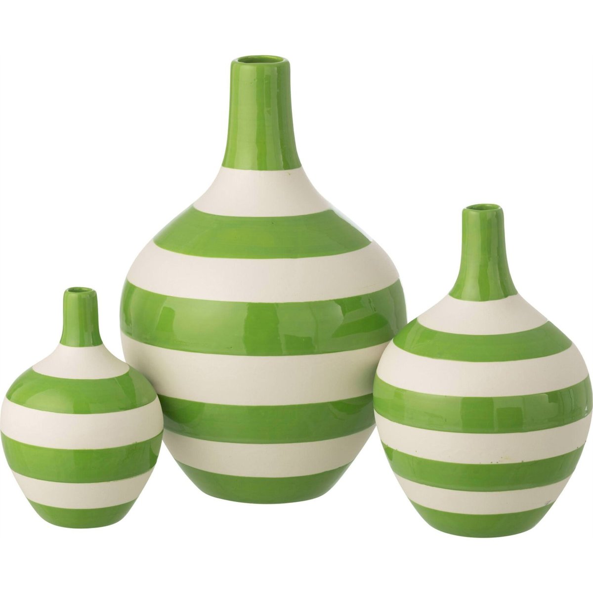 Set de 3 vases lignés en porcelaine blanc et vert, RECOLLECTION