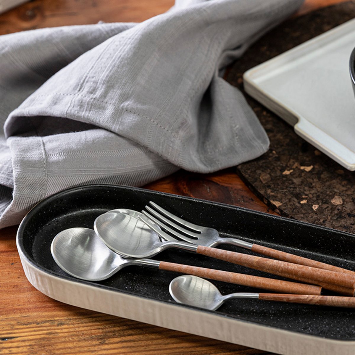 Service couverts à dessert 18 Pièces MITO wood and inox - brushed, COSTA NOVA
