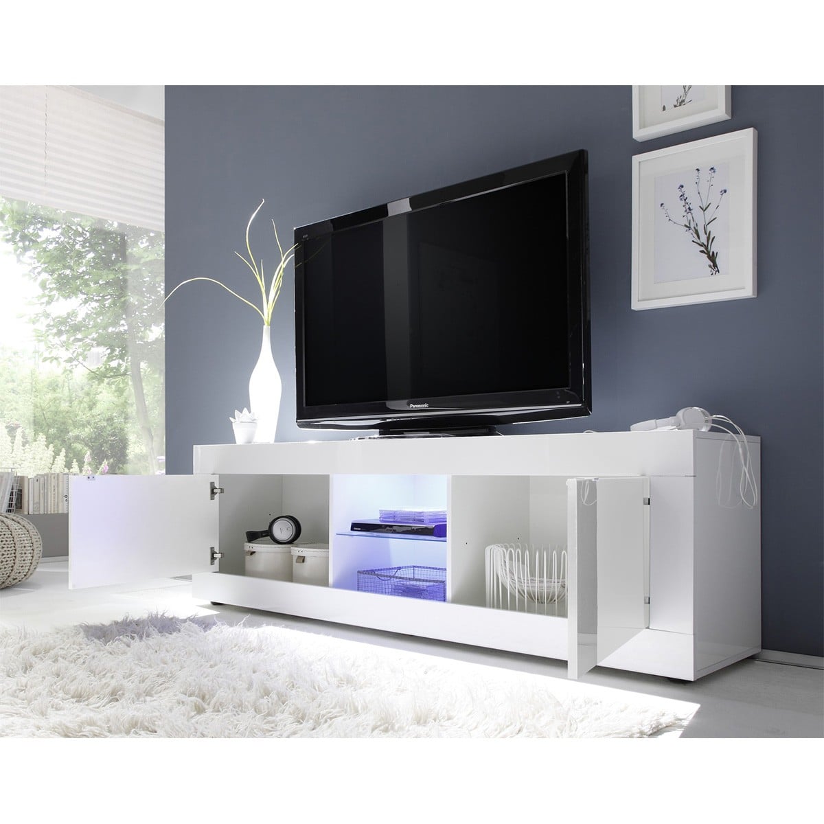 Meuble TV 2 Portes sans Éclairage L180 cm - INITIAL blanc, CALICOSY