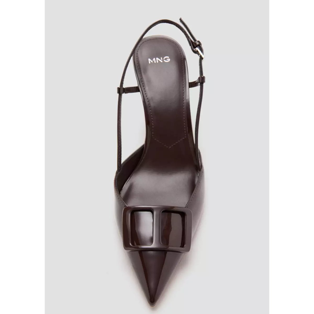 Chaussures à talon en cuir vernis chocolat, MANGO