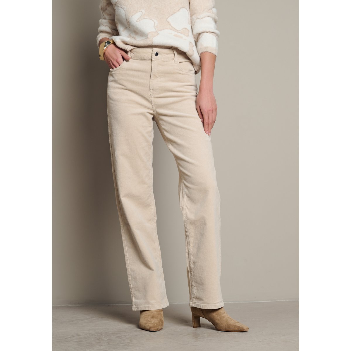 Pantalon droit en velours côtelé blanc vanille, LOLALIZA