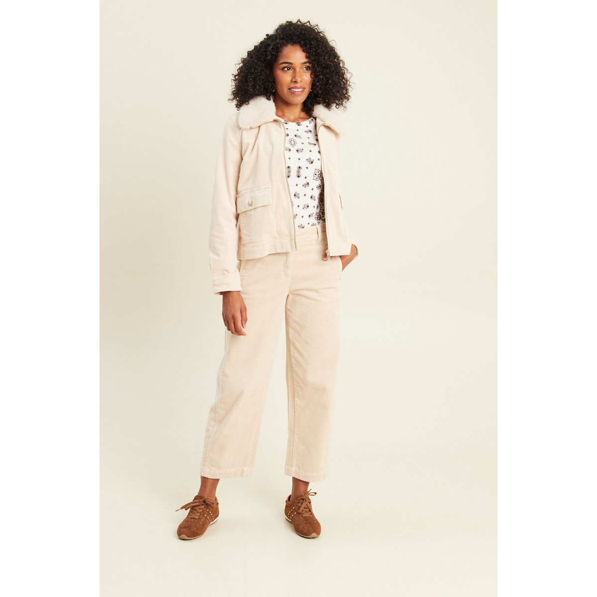 Blouson droit velours manches longues sable, BREAL